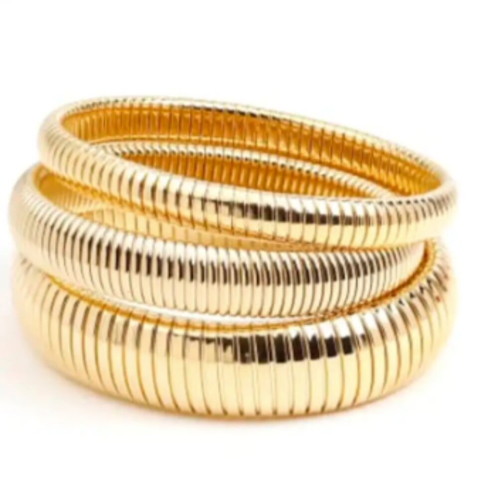Cobra Elastic Bracelets, Set of 3, Gold
